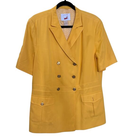 Vintage Mondi Size 44 Blazer & Shorts Set Sunshine Yellow Coastal Old Money Mod - Picture 2 of 16